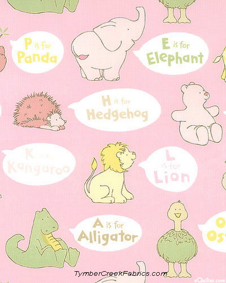 Zoophabet Animals Tossed Fabric Pink